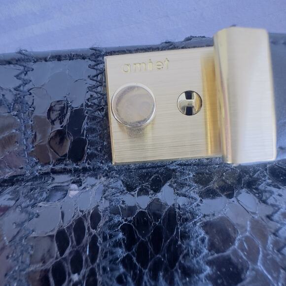 Vintage Delane Handbag Fashion Italy Black Eel Briefcase Amiet Brass Hardware - Picture 6 of 11